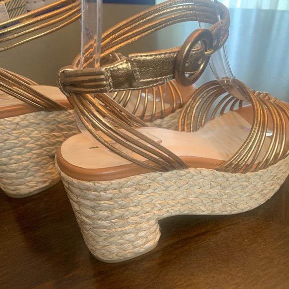 💫HP‼️💫 NIB ANTHROPOLOGIE Maeve Raffia Platform Heels in Bronze, Size 38 (US 7.5) - Picture 10 of 11